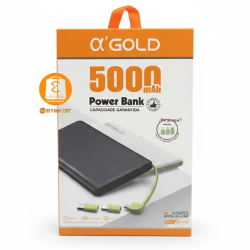 Power Bank Carregador Portátil com 3 Adaptadores TIPO-C, V8 e Lightning/ IPhone 5000mAh