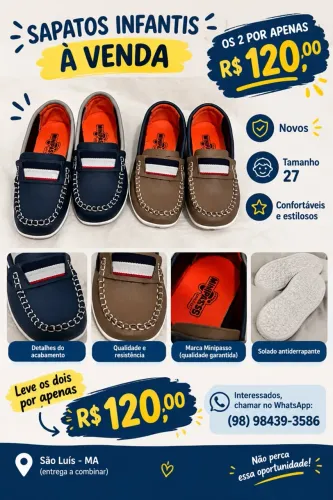 ? VENDO 2 PARES DE MOCASSIM INFANTIL - NOVOS! ?