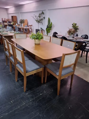 Mesa de Jantar com tampo laminado 2.00x1.00 com 08 cadeiras linho cinz