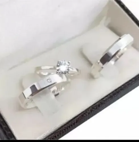 Conjunto de prata Chanfradas com Solititário