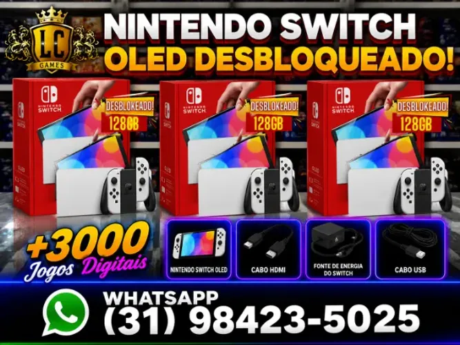 NINTENDO SWITCH OLED DESBLOQUEADO + 3OOO JOGOS + O3 MES GARANTIA I LOJA FISICA