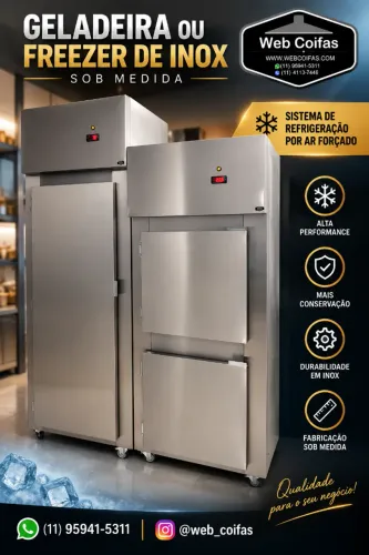 Geladeira ou Freezer industrial com porta cega ou vidro, aço inox, direto da fábrica.