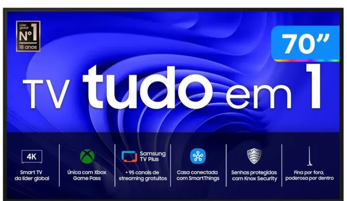 Smart TV 70? 4K UHD LED Samsung 70DU7700 Wi-Fi Bluetooth Alexa 3 HDM
