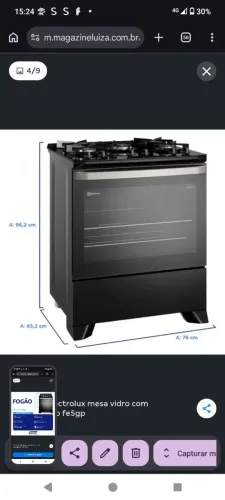 Fogão Electrolux 5 bocas mesa vidro com forno.