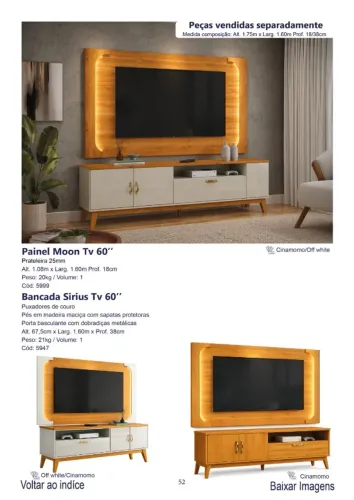 Painel Moon e bancada Sirius 1.60m Tv 60'' $1.420,00