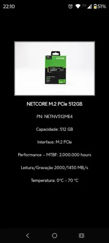 SSD Nvme Netcore 512