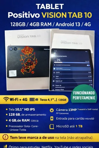 Tablet Positivo Vision Tab 10 - 128GB / 4GB RAM / Android 13 / 4G