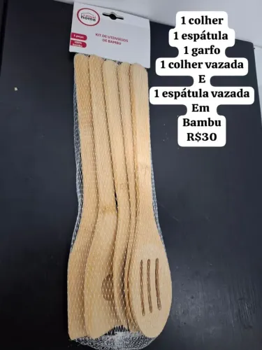 Kit de utensílios em bambu 5 peças novo