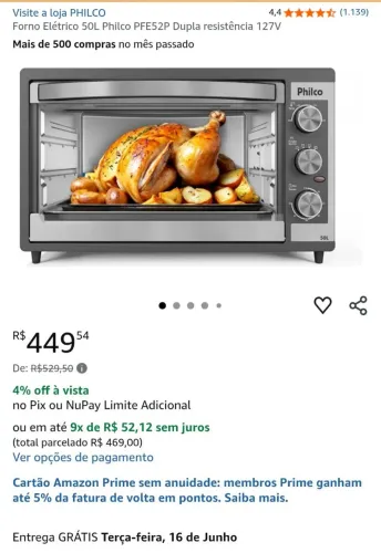 Forno elétrico Philco 50L (NOVO)