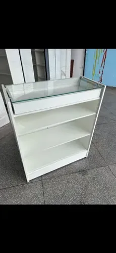 BALCÃO CAIXA COM TAMPO DE VIDRO MDF 