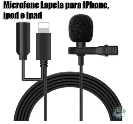 Microfone Lapela compatível com iPhone ipod e ipad Conector Lightning
