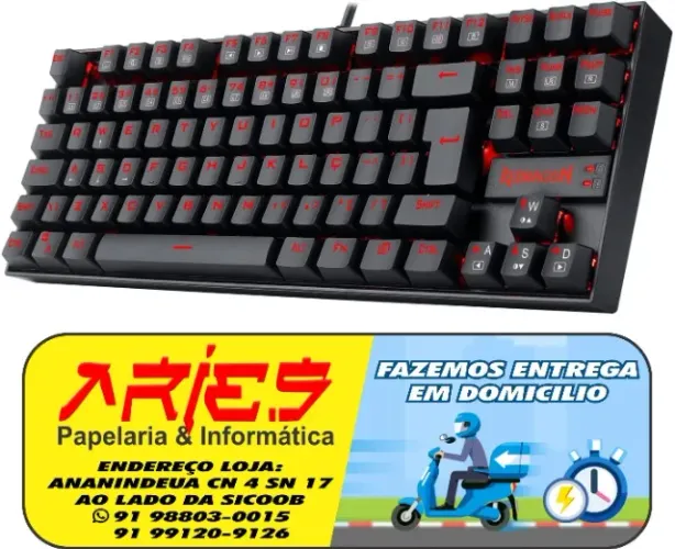 teclado mecânico redragon kumara led vermelho abnt2 anti-ghosting multimídia