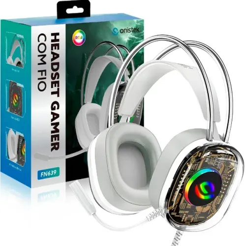 Fone de Ouvido Headset Gamer Cinza Rgb Com Microfone P3 On-FN639