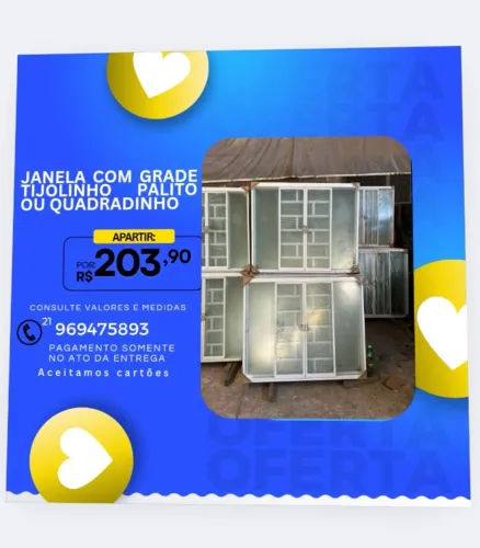 Janela branca ou preta com grade tijolinho quadradinho ou palito 