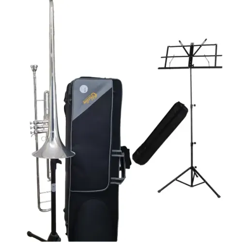 Trombone Longo Sib Banhado à Prata + Estante Partitura - 10X cartão - Envio todo Brasi