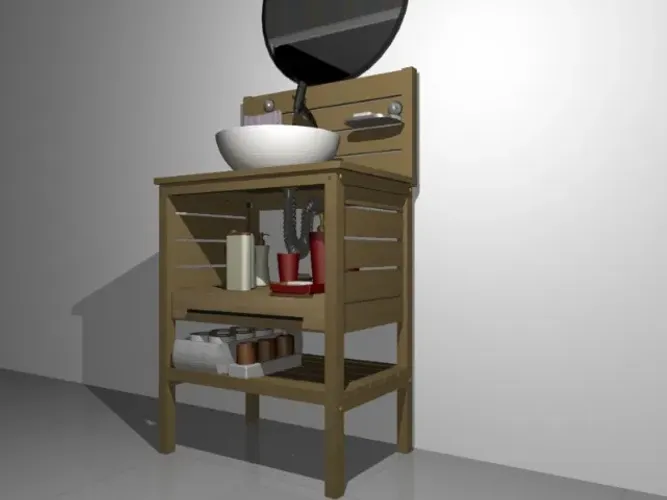 Gabinete para Banheiro Ripado Madeira Maciça. Gaveta Torneira Cuba. A 80cn x L50cm x P40c