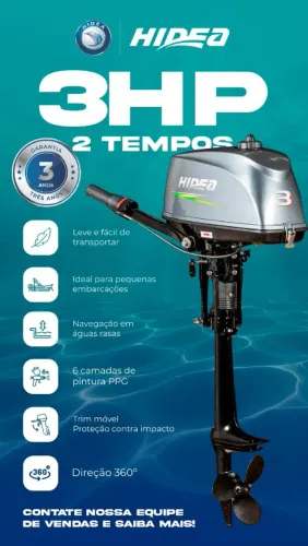 HIDEA 3HP Partida manual MACHE 2TEMPOS - Motor de popa novo