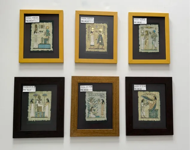 6 Quadros Egípcios com papiro c/ vidro