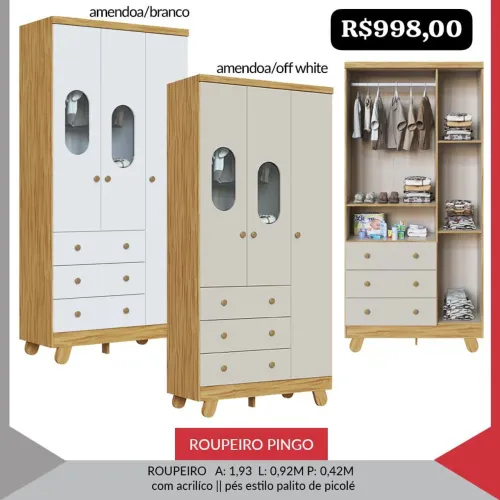 Guarda-Roupa Pingo com Acrílico e Pés Palito 