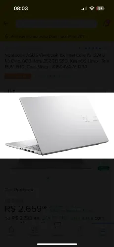 Notebook ASUS Vivobook 15, Intel Core i5 1334U 1,3 GHz, 8GB Ram, 256GB SSD, KeepOS Linux