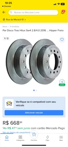 Par disco de freios Hilux hipper freios 