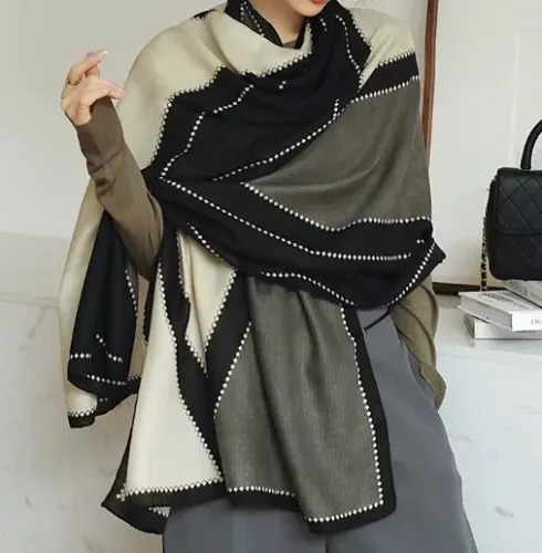 Echarpe Lenço Feminino Elegante Leve Cachecol Geométrico