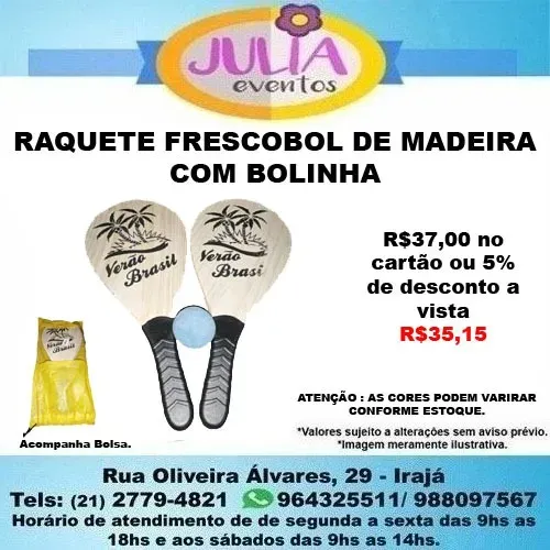 Raquete Frescobol De Madeira Com Bolinha 