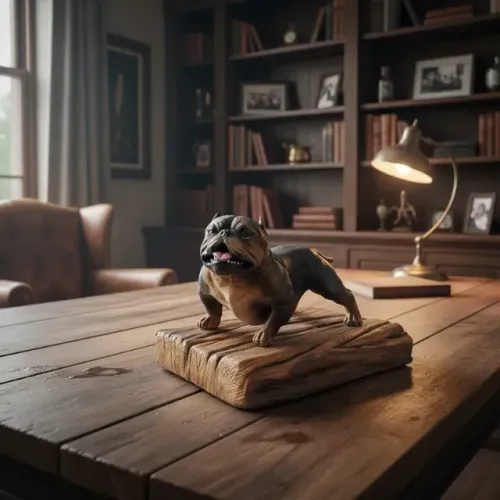 Miniatura de cachorro com base de madeira