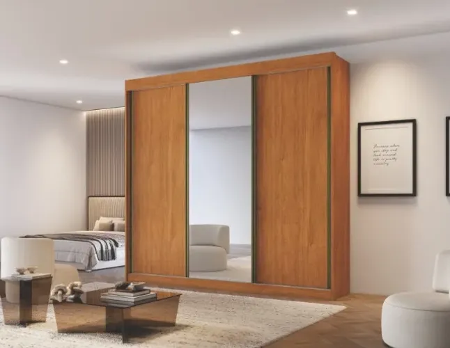 Guarda Roupa Casal 3Ptas Correr C/Espelho 100% MDF 2.78M. Produtos Novos Direto de Fábrica