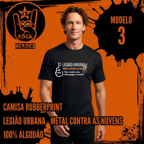 Camisa Rubberprint Frases Legião Urbana Metal Contra as Nuvens 100% Algodão