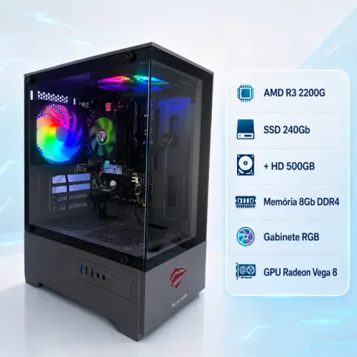 PC Gamer AMD Ryzen 3 + Memória 8GB DDR4 + SSD + HD 500GB + Windows 11 - Com Garantia