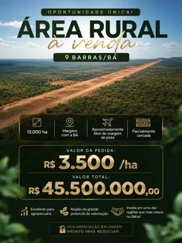 Vendo área com 13 mil hectares 