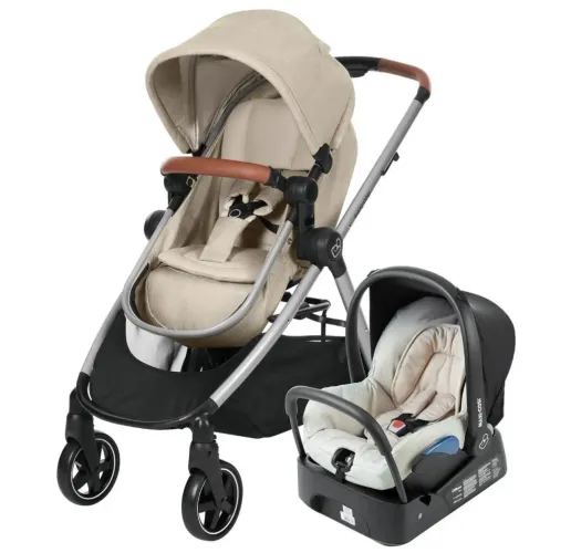 Carrinho com bebê conforto maxi cosi Anna cor areia