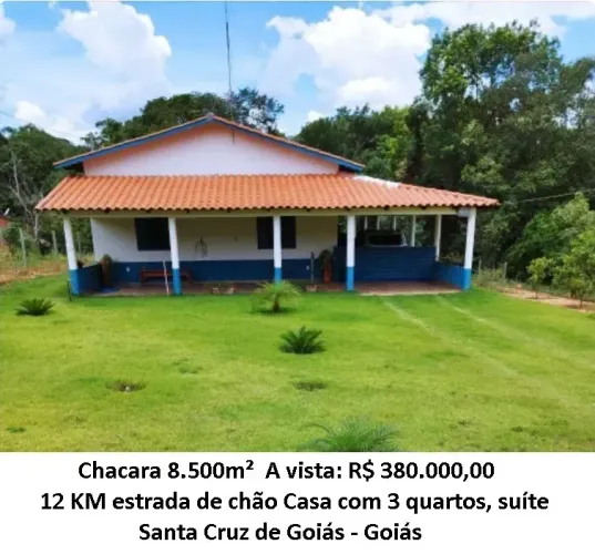 Leia a descrição: Chacara 8.500m² - Santa Cruz de Goiás - Goiás