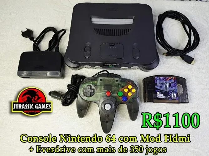 Console Nintendo 64 com Summercart 64 Controle original. Americano. Todos os jogos incluso