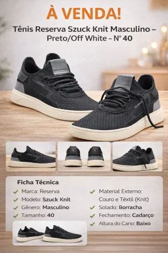 Tenis Rsv Szuck Knit Reserva - Preto+Off White
