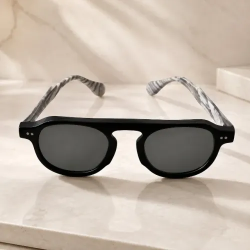 Óculos de Sol Clássico Redondo Portugal 6.0 - Preto/Branco/Verde - Acetato