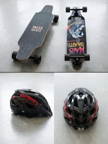 Kit Asfalto Completo: Longboard Mais Skate Astronauta + Capacete Esportivo