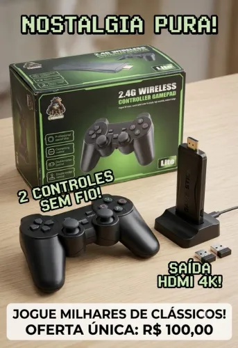 Game Stick Lite 4K + 2 Controles Sem Fio 2.4G | Relembre os Clássicos!