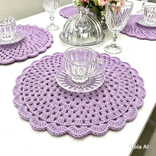Kit de 4 souplat de crochê + 4 porta copos 