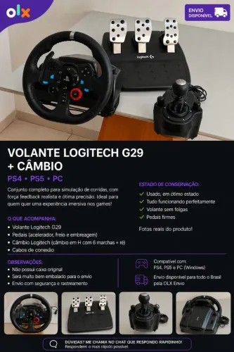 Volante Logitech G29 + Câmbio Logitech Driving Force - PS4, PS5 e PC