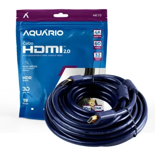 CABO HDMI 90º 2.0 4K 3D 19 PINOS 10 METROS - AQUÁRIO
