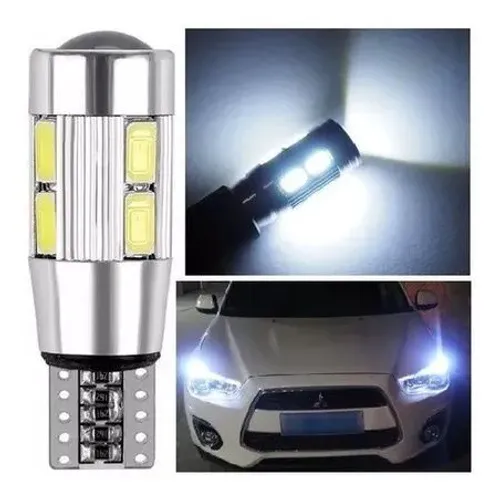 Par de Lâmpada Farol / Pingão T10 com Mini projetor 10 Leds SMD