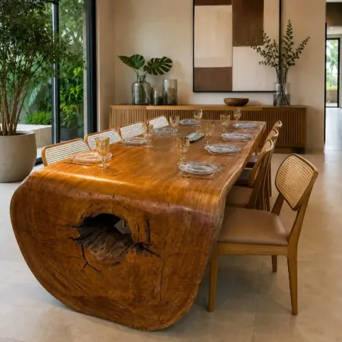 Mesa Cascata Organica Natural Tronco Inteiriço Prancha Curva