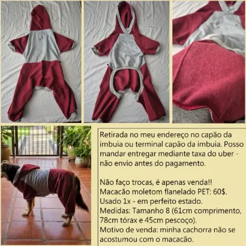 Roupinha macacão moletom pet, perfeito estado