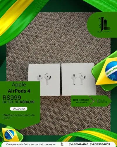 APPLE AIRPODS 4, SEM O CANCELAMENTO DE RUÍDO, LACRADO, EXCLUSIVO!