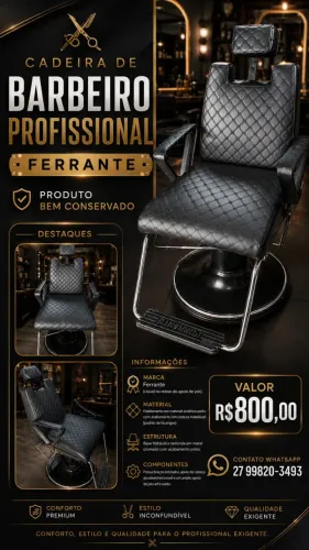 Cadeira de Barbeiro Ferrante Profissional