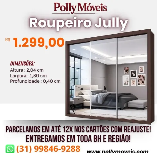Guarda Roupa Jully Espelhado! Pronta Entrega!