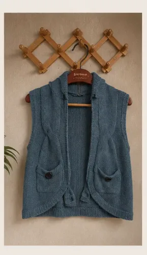 Colete feminino azul com bolsos