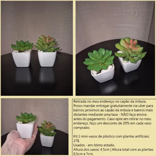 Kit 2 mini vasos com plantas artificiais, ótimo estado